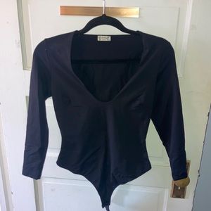 NWOT Free People deep v neck black body suit size S